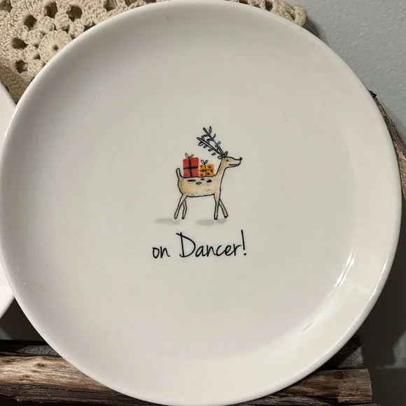 RAE DUNN SANTA S REINDEER SNACK APPETIZER CERAMIC PLATES SET OF 4 Dining